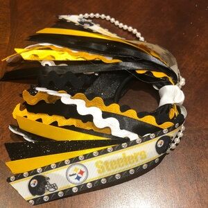 Pittsburgh Steelers Handcrafted Black and Yellow Hair Tie Bow with Ribbons NEW